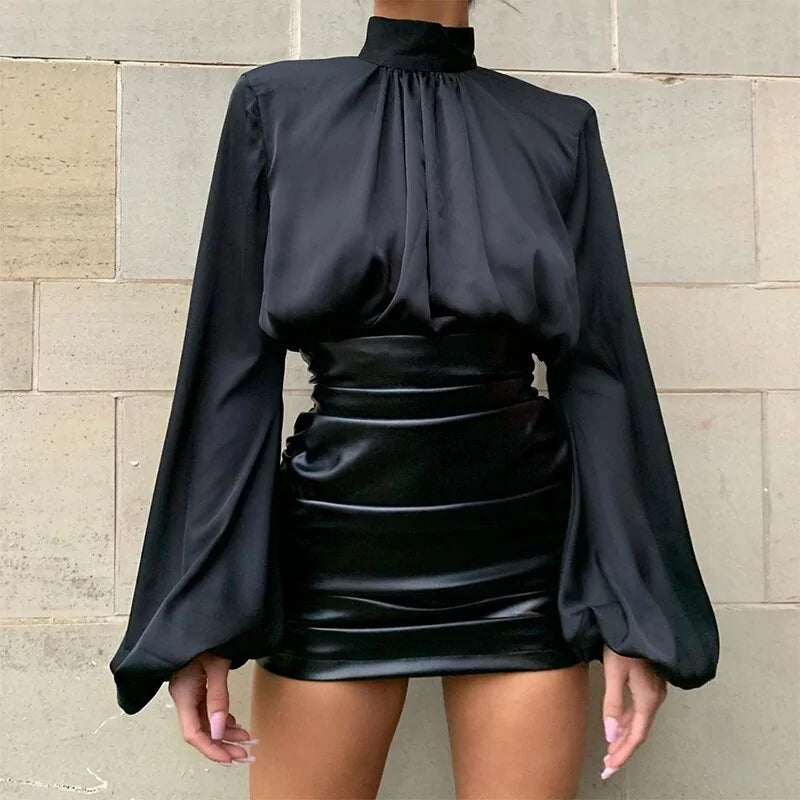 ETHEREAL Satin High Neck Blouse Shirt