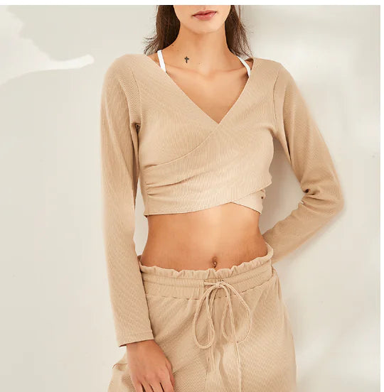 ETHEREAL V-Neck Cross Tie Short T-Shirt Top