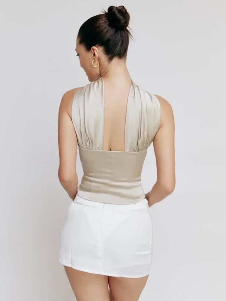 ETHEREAL Backless Satin Crop Tops