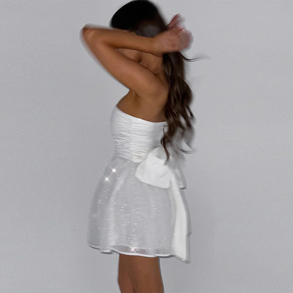 ETHEREAL Short Lace Dress with Back Bow