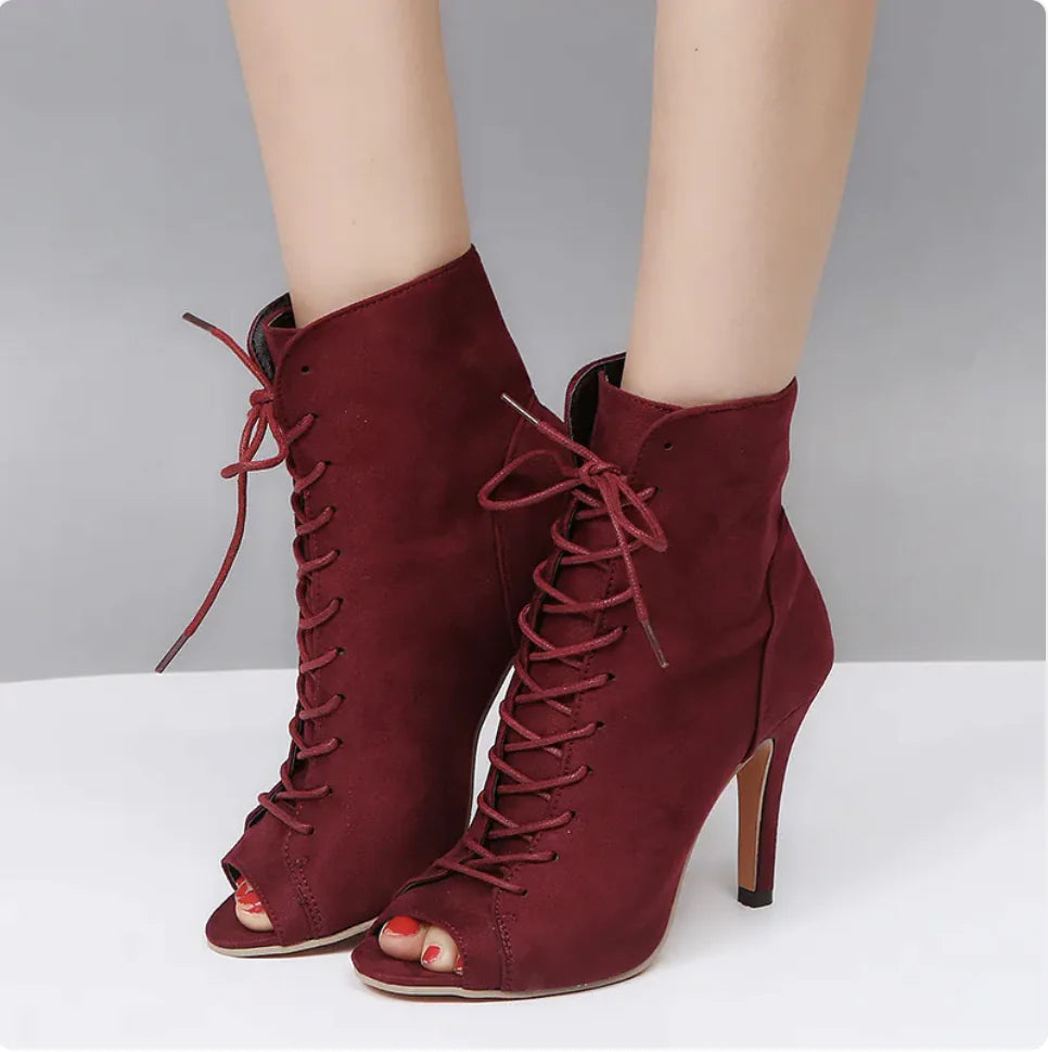 ETHEREAL Peep-Toe Lace-Up Ankle Boots