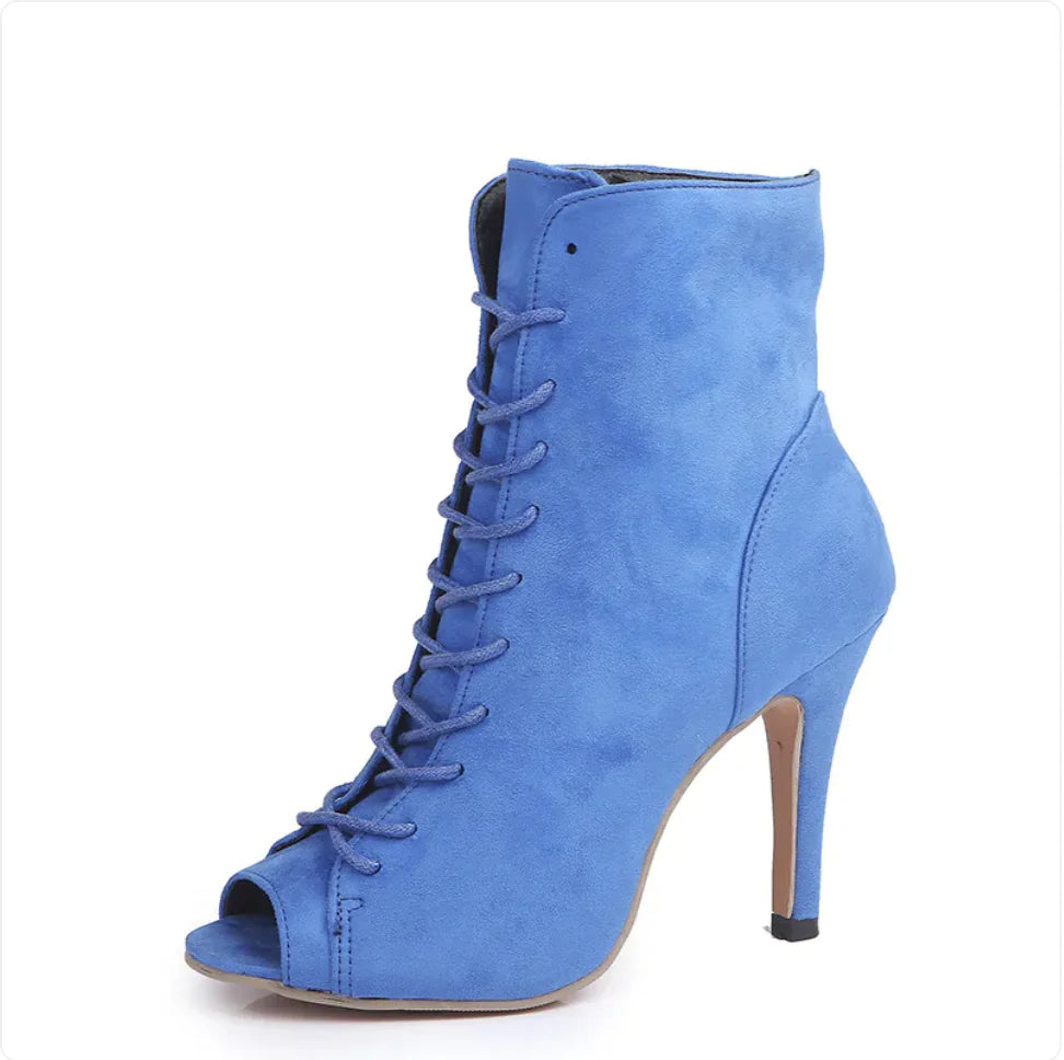 ETHEREAL Peep-Toe Lace-Up Ankle Boots