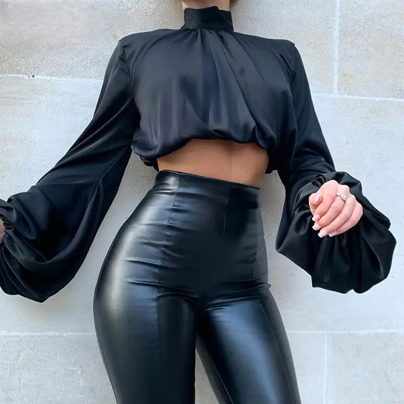 ETHEREAL Satin High Neck Blouse Shirt
