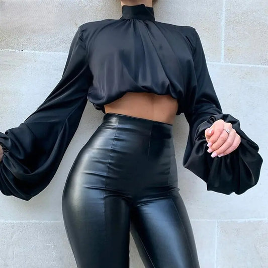 ETHEREAL Satin High Neck Blouse Shirt