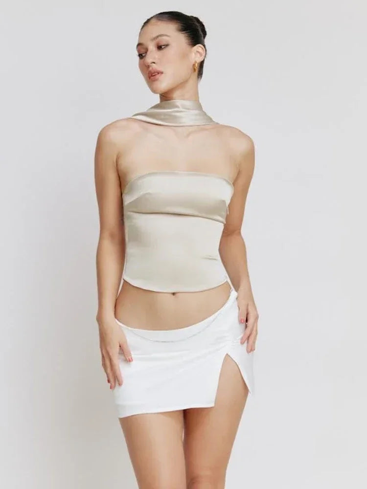 ETHEREAL Backless Satin Crop Tops