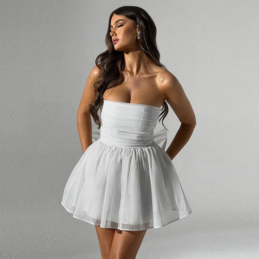 ETHEREAL Short Lace Dress with Back Bow
